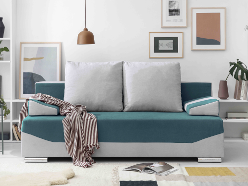 SOFA WITH BED MARCEL - 3 SEATS SILVER + TURQUOISE