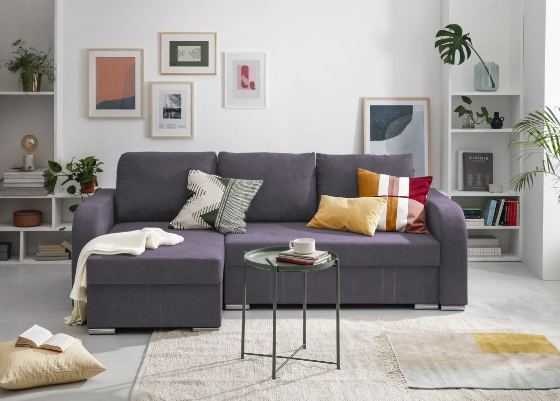 CORNER SOFA WITH BED LOUISE - 3 SEATS LAVENDER