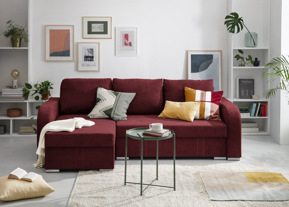 CORNER SOFA WITH BED LOUISE - 3 SEATS RED
