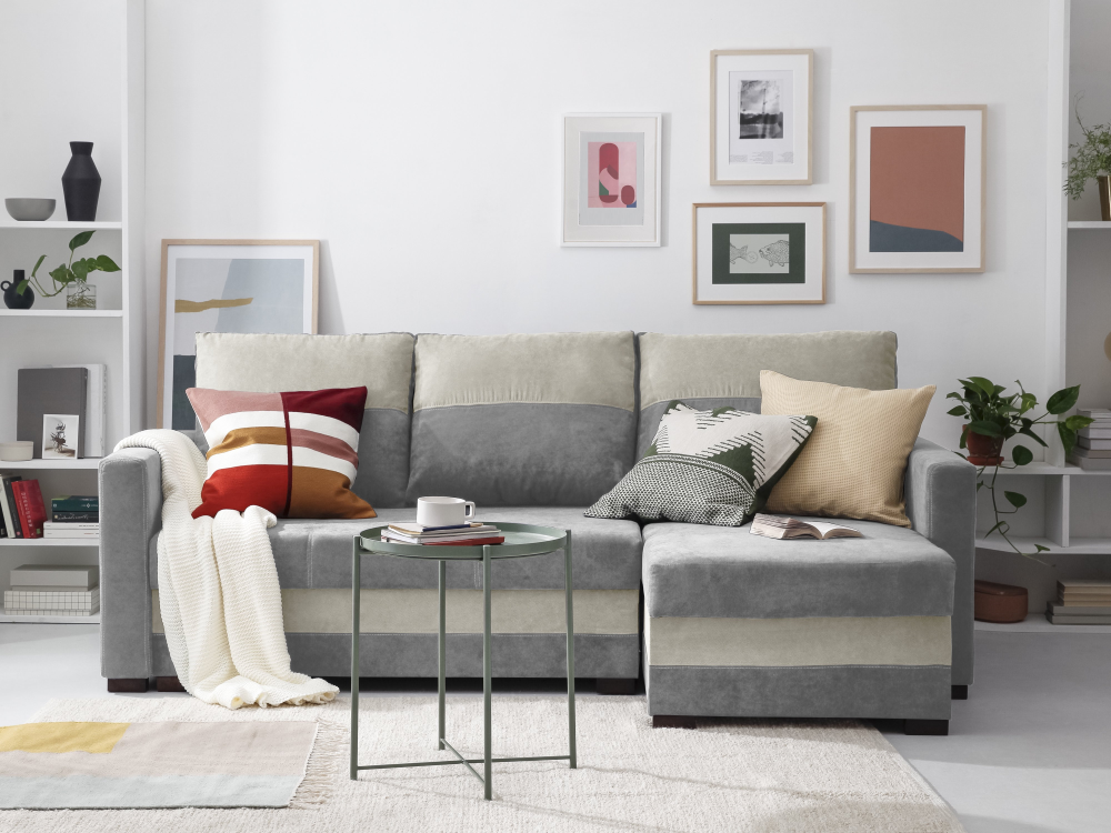 CORNER SOFA WITH BED FRIDA - 3 SEATS LIGHT GREY WITH BEIGE