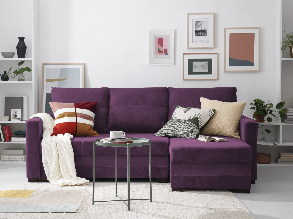 CORNER SOFA WITH BED ANDY - 3 SEATS PURPLE