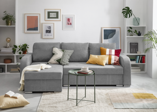 CORNER SOFA WITH BED LOUISE - 3 SEATS  LIGHT GREY
