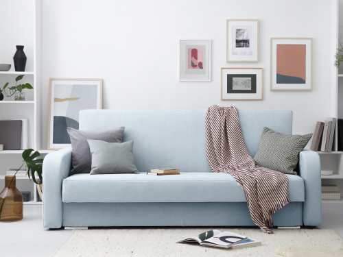 SOFA WITH BED HENRI - 3 SEATS PASTEL BLUE
