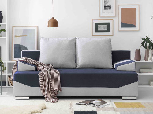 SOFA WITH BED MARCEL - 3 SEATS SILVER + BLUE