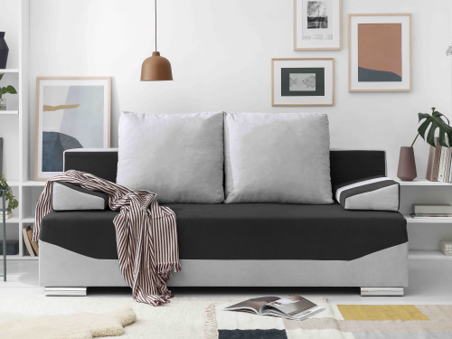 SOFA WITH BED MARCEL - 3 SEATS SILVER + BLACK